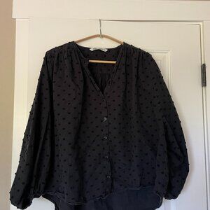 Zara Black Blouse with Dotted Details and Puff Sleeves